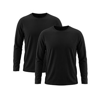 2 Packs Men's Casual t Shirt Crew Neck Long Sleeve Slim Fit Soft Stretch Basic T Shirts