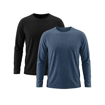 2 Packs Men's Casual t Shirt Crew Neck Long Sleeve Slim Fit Soft Stretch Basic T Shirts