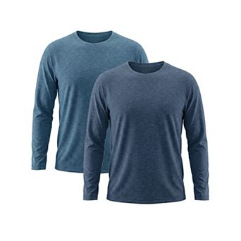 2 Packs Men's Casual t Shirt Crew Neck Long Sleeve Slim Fit Soft Stretch Basic T Shirts