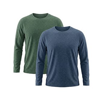 2 Packs Men's Casual t Shirt Crew Neck Long Sleeve Slim Fit Soft Stretch Basic T Shirts