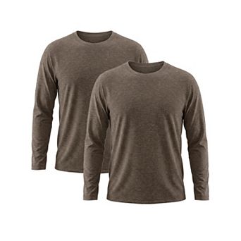 2 Packs Men's Casual t Shirt Crew Neck Long Sleeve Slim Fit Soft Stretch Basic T Shirts