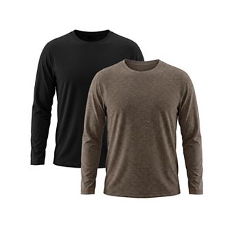 2 Packs Men's Casual t Shirt Crew Neck Long Sleeve Slim Fit Soft Stretch Basic T Shirts