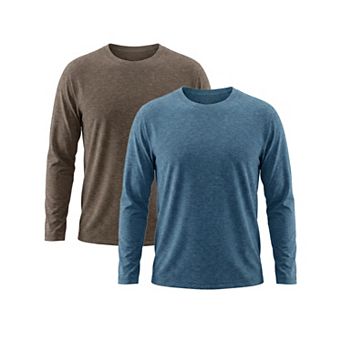 2 Packs Men's Casual t Shirt Crew Neck Long Sleeve Slim Fit Soft Stretch Basic T Shirts