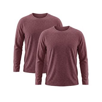 2 Packs Men's Casual t Shirt Crew Neck Long Sleeve Slim Fit Soft Stretch Basic T Shirts