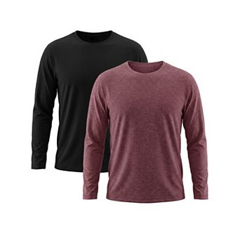 2 Packs Men's Casual t Shirt Crew Neck Long Sleeve Slim Fit Soft Stretch Basic T Shirts