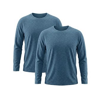 2 Packs Men's Casual t Shirt Crew Neck Long Sleeve Slim Fit Soft Stretch Basic T Shirts