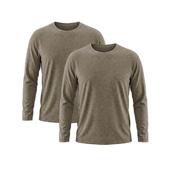 2 Packs Men's Casual t Shirt Crew Neck Long Sleeve Slim Fit Soft Stretch Basic T Shirts