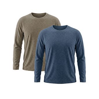 2 Packs Men's Casual t Shirt Crew Neck Long Sleeve Slim Fit Soft Stretch Basic T Shirts