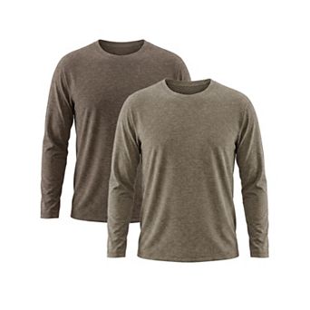 2 Packs Men's Casual t Shirt Crew Neck Long Sleeve Slim Fit Soft Stretch Basic T Shirts