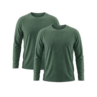2 Packs Men's Casual t Shirt Crew Neck Long Sleeve Slim Fit Soft Stretch Basic T Shirts