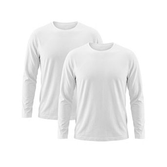 2 Packs Men's Casual t Shirt Crew Neck Long Sleeve Slim Fit Soft Stretch Basic T Shirts