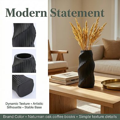 Geometric Flower Vase for Home Decor Unbreakable Plastic Vase with Ceramic Look 3.6"Lx3.6"Wx8.1"H