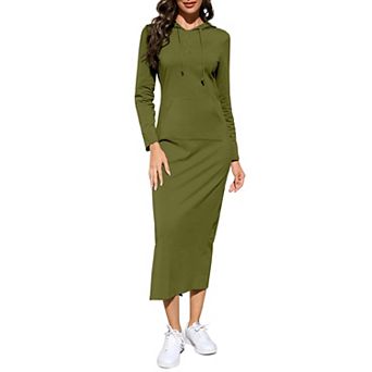 Women's Casual Long Sleeve Button Slim Pullover Maxi Hoodie Dress Sweatshirt Dresses with Pocket