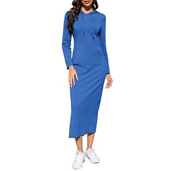 Women's Casual Long Sleeve Button Slim Pullover Maxi Hoodie Dress Sweatshirt Dresses with Pocket