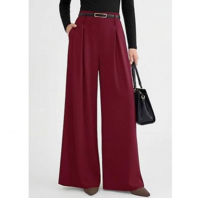 Women's High Waisted Wide Leg Dress Pants Pleated Front Flowy Drapey Trousers