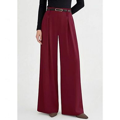 Women's High Waisted Wide Leg Dress Pants Pleated Front Flowy Drapey Trousers