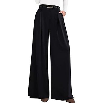Women's High Waisted Wide Leg Dress Pants Pleated Front Flowy Drapey Trousers