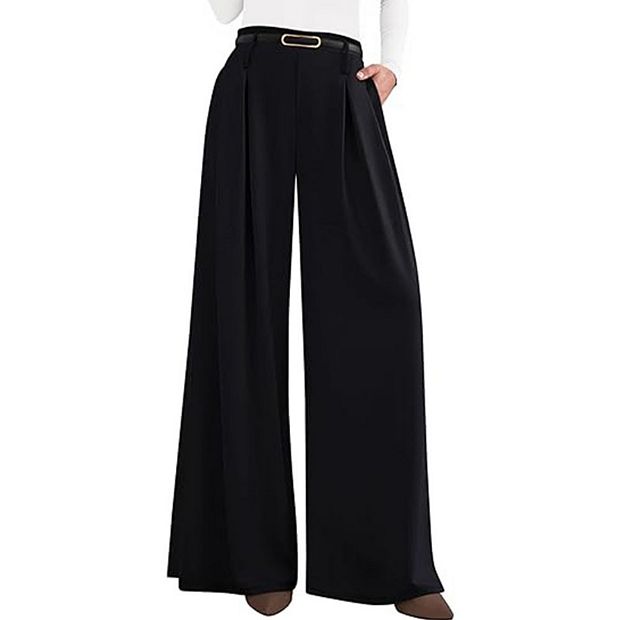 Women's High Waisted Wide Leg Dress Pants Pleated Front Flowy Drapey  Trousers