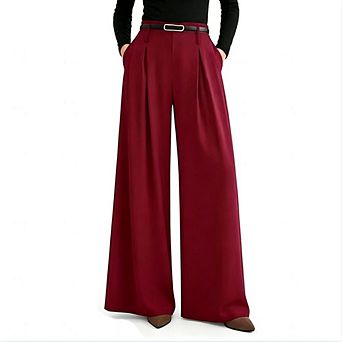 Women's High Waisted Wide Leg Dress Pants Pleated Front Flowy Drapey Trousers