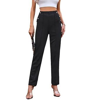 Women's High Waisted Slim Fit Dress Pants Side Button Stretch Trousers