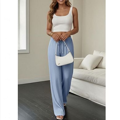 Women's Mid Waisted Drawstring Wide Leg Pants Casual Solid Color Trousers
