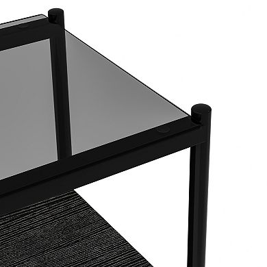 Set of 2 Rectangle End Table, Tempered Glass Top