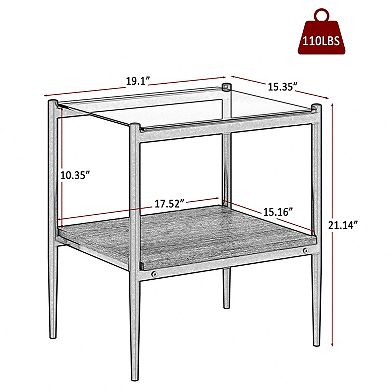 Set of 2 Rectangle End Table, Tempered Glass Top