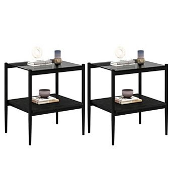 Set of 2 Rectangle End Table, Tempered Glass Top
