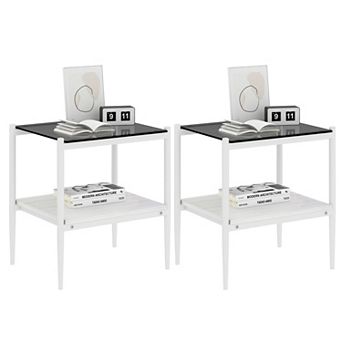 Set of 2 Rectangle End Table, Tempered Glass Top