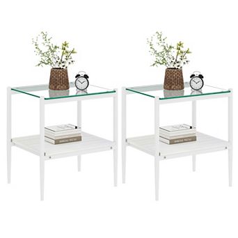 Set of 2 Rectangle End Table, Tempered Glass Top