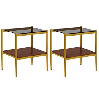 Set of 2 Rectangle End Table, Tempered Glass Top