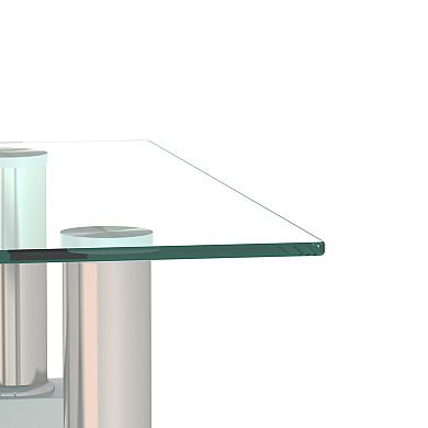 Set of 2 Modern Tempered Glass End Tables, Clear Top and Frosted Base