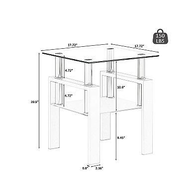 Set of 2 Modern Tempered Glass End Tables, Clear Top and Frosted Base