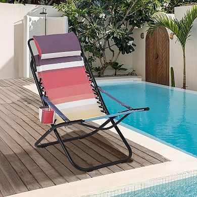 Rainbow Folding Beach Lounge Chair, Lightweight Portable Outdoor Chair with Adjustable Recline