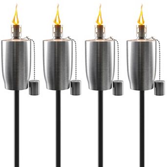 Sorbus 4 Pack Cylinder Stainless Steel Outdoor Torches - Fiberglass Wick & Snuffer Cap