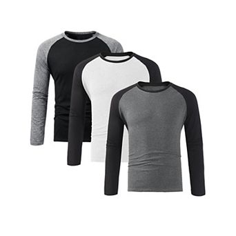 3 Packs Men's Raglan T-Shirts Long Sleeve Crewneck Casual Lightweight Baseball Tee Shirt