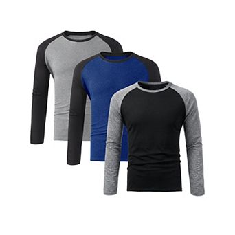 3 Packs Men's Raglan T-Shirts Long Sleeve Crewneck Casual Lightweight Baseball Tee Shirt