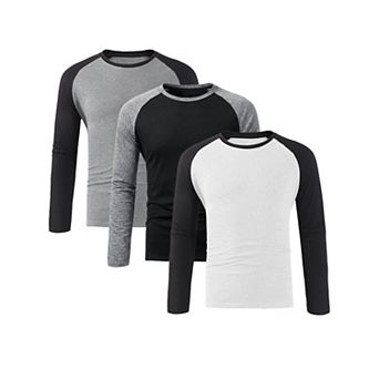 3 Packs Men's Raglan T-Shirts Long Sleeve Crewneck Casual Lightweight Baseball Tee Shirt
