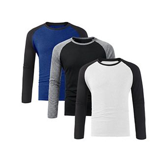 3 Packs Men's Raglan T-Shirts Long Sleeve Crewneck Casual Lightweight Baseball Tee Shirt