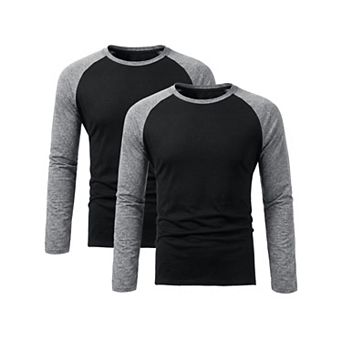 2 Packs Men's Raglan T-Shirts Long Sleeve Crewneck Casual Lightweight Baseball Tee Shirt