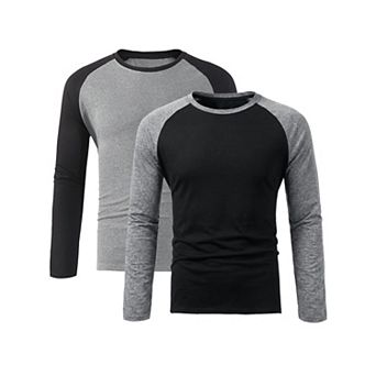 2 Packs Men's Raglan T-Shirts Long Sleeve Crewneck Casual Lightweight Baseball Tee Shirt
