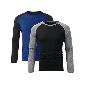 2 Packs Men's Raglan T-Shirts Long Sleeve Crewneck Casual Lightweight Baseball Tee Shirt
