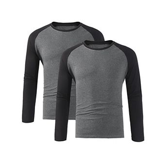 2 Packs Men's Raglan T-Shirts Long Sleeve Crewneck Casual Lightweight Baseball Tee Shirt