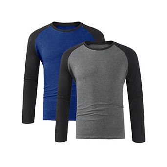 2 Packs Men's Raglan T-Shirts Long Sleeve Crewneck Casual Lightweight Baseball Tee Shirt