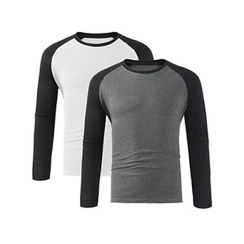2 Packs Men's Raglan T-Shirts Long Sleeve Crewneck Casual Lightweight Baseball Tee Shirt