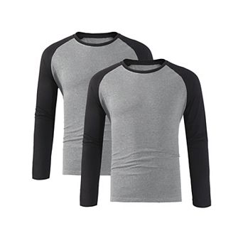 2 Packs Men's Raglan T-Shirts Long Sleeve Crewneck Casual Lightweight Baseball Tee Shirt