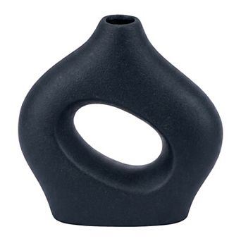 Modern White Donut Vase for Home Decor Hollow Circle Ceramic Flower Vases 5.7"Lx1.6"Wx5.7"H