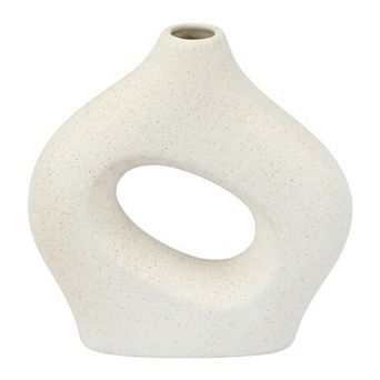Modern White Donut Vase for Home Decor Hollow Circle Ceramic Flower Vases 5.7"Lx1.6"Wx5.7"H