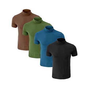 4 Packs Men's Cotton Mock Turtleneck T-Shirts Short Sleeve Casual Undershirt T-Shirt