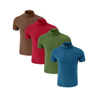 4 Packs Men's Cotton Mock Turtleneck T-Shirts Short Sleeve Casual Undershirt T-Shirt